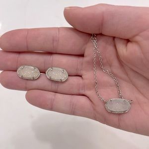 Kendra Scott Ellie Silver Stud Earrings and Necklace in Iridescent Drusy